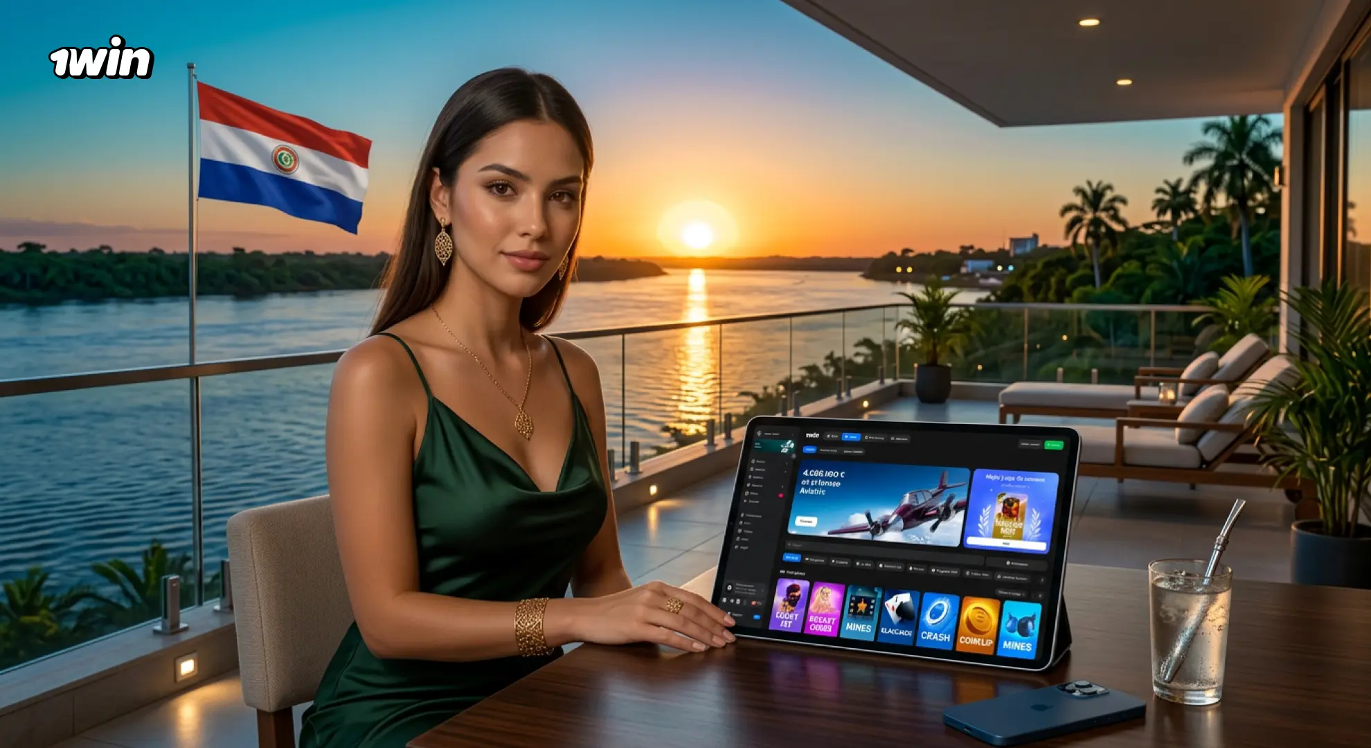 Panel de bonos y promociones de 1win visible en pantalla